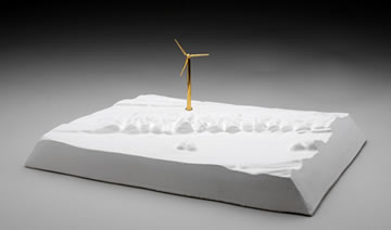 John Williams, The Commodities Series: Wind Turbine, 2009, ceramic and gold plated silver, h: 4-1/2” w: 14 d: 11-1/2”